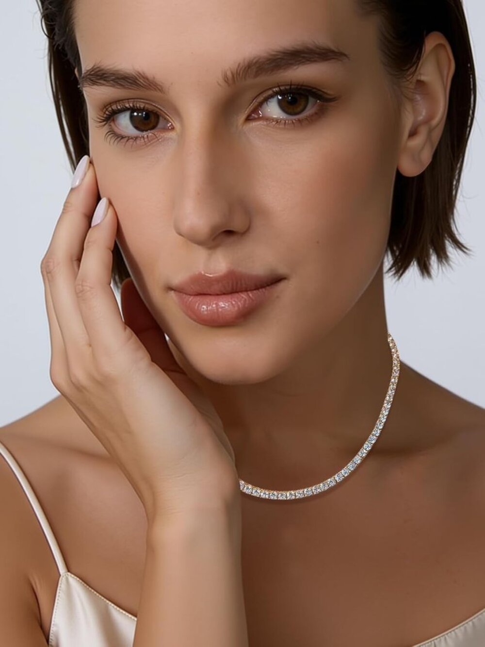 4.0mm CZ Tennis Necklace, 18K White/Yellow Gold Plated 4.0mm Round Cubic Zirconi - Picture 3 of 8